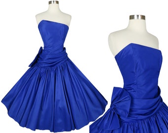 80s Prom Dress Sz 14 L Vintage Blue Pleated Stretchy Gown Tiered Chiffon Skirt