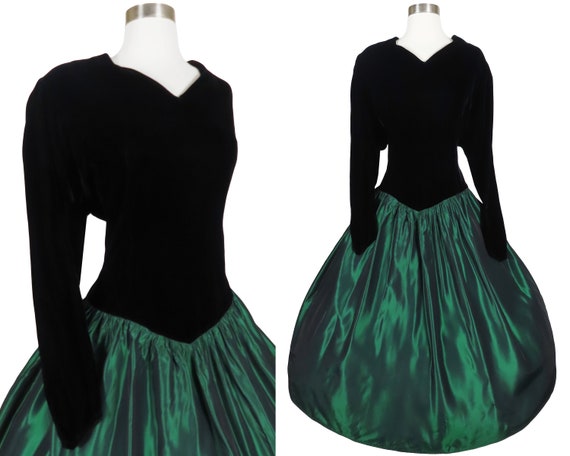 Vintage 80s Prom Dress 1X Plus Size Party Dark Gr… - image 1