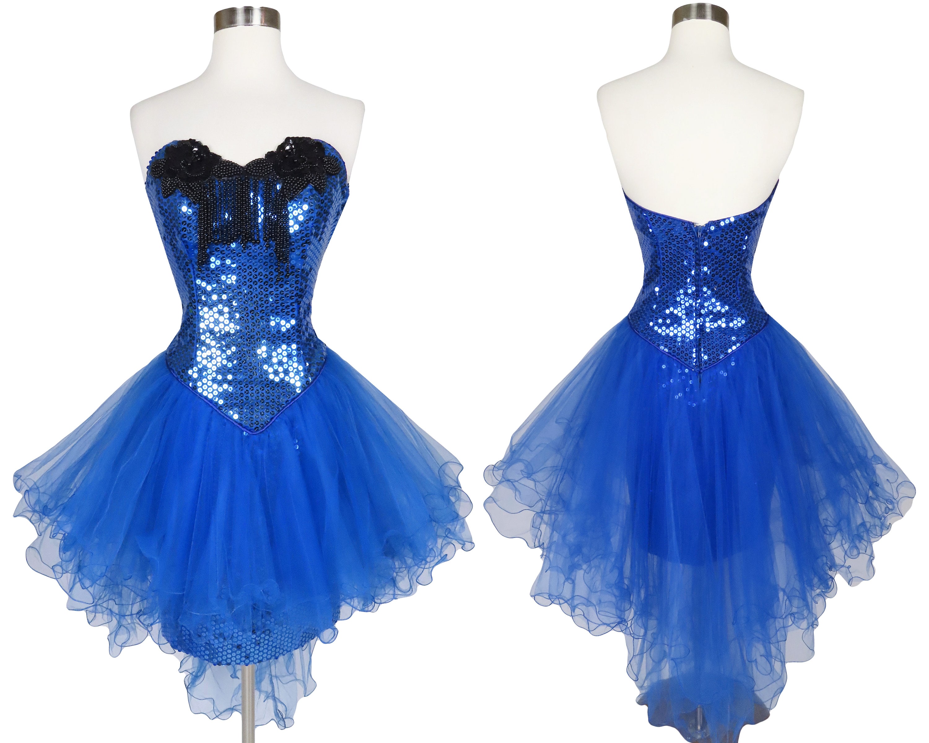 Vintage Blue Strapless Sequin 80s Prom Party Dress XS Extra Small ...