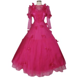 Vintage 80er Jahre Pink Abendkleid Partykleid XS S Extra Small Voller Rock Fuchsia Organza Sheer Ballkleid Formelle Damen Tacky Glam Queen Princess