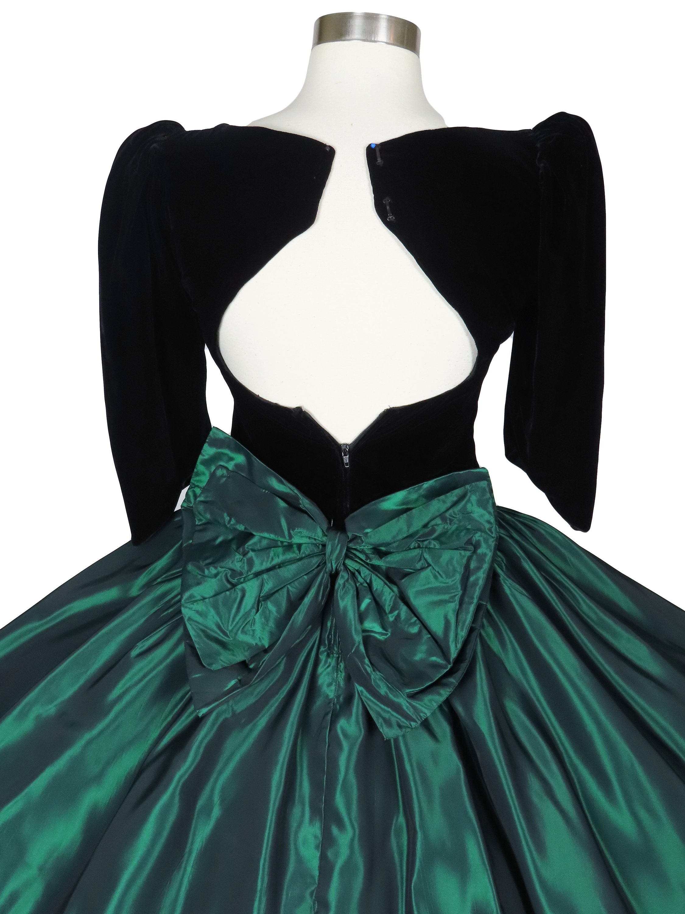 Vintage 80s Green Taffeta Black Velvet Full Skirt Prom Party Dress XS Extra  Small Bow Open Back 1980s Costume Bridesmaid Formal Dance - Etsy
