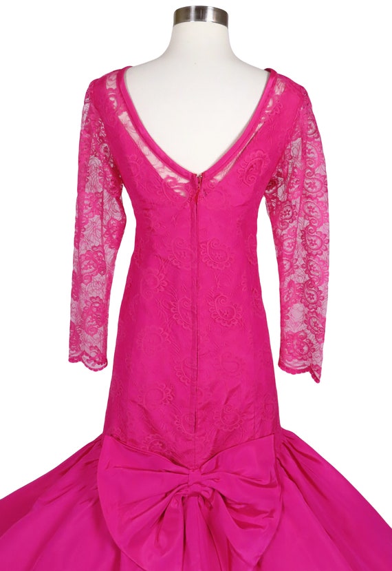 Vintage 80s Fuchsia Pink LACE Prom Party Dress S … - image 8