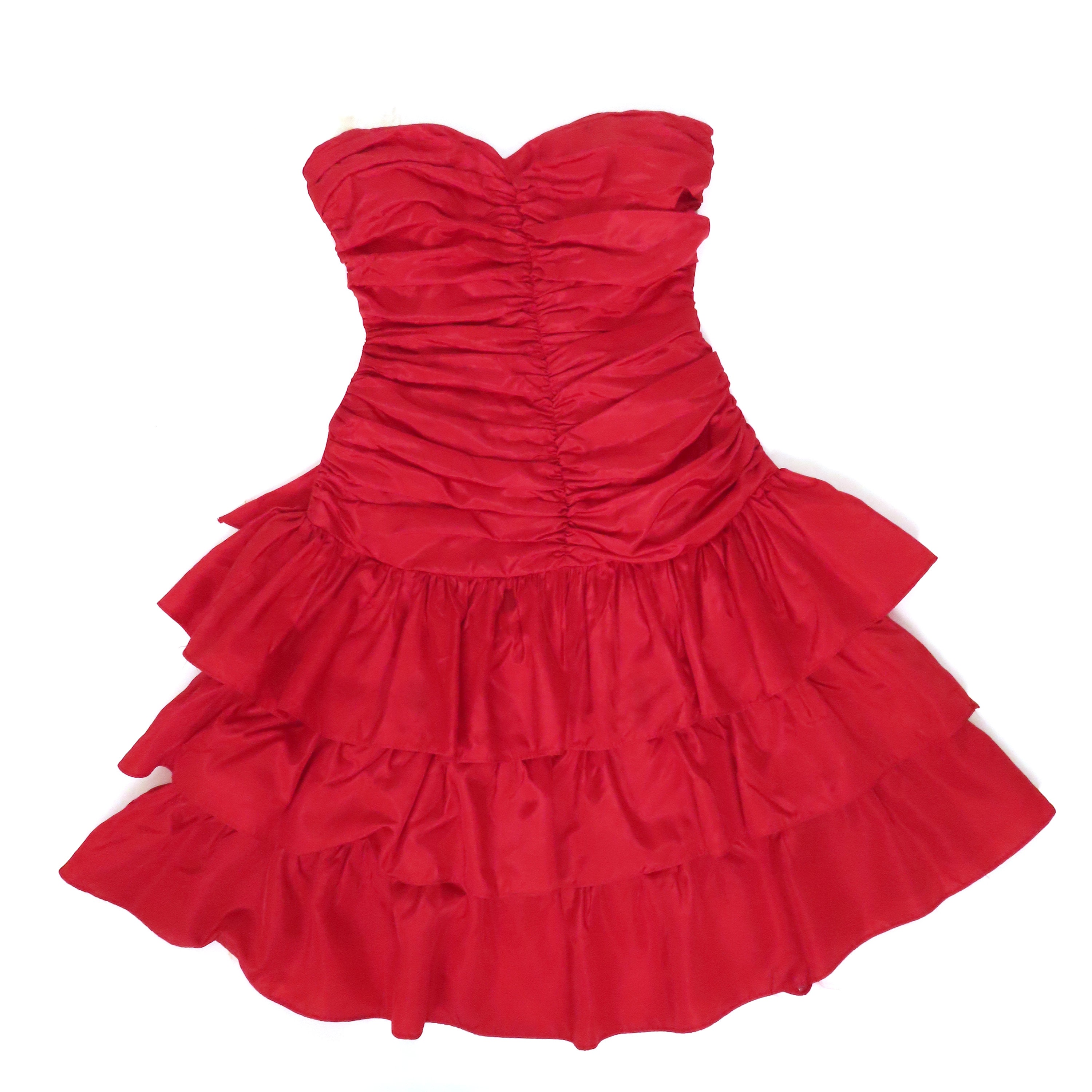 Vintage 80s Red Strapless RUFFLE BOW Tiered Full Skirt - Etsy