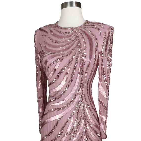 Vintage 80s 90s Pink Sequin Silver Beaded Cocktai… - image 9