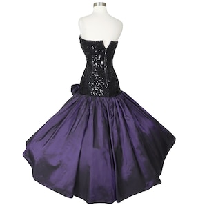 Vintage 80s Strapless Black Sequin Dark Purple Taffeta Wrap Full Skirt ...