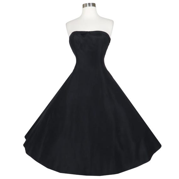 Vintage 90s 50s Retro Black Strapless Full Skirt Pinup Rockabilly Prom  Cocktail Party Dress XS S Extra Small Zum Zum Swing Dance Costume