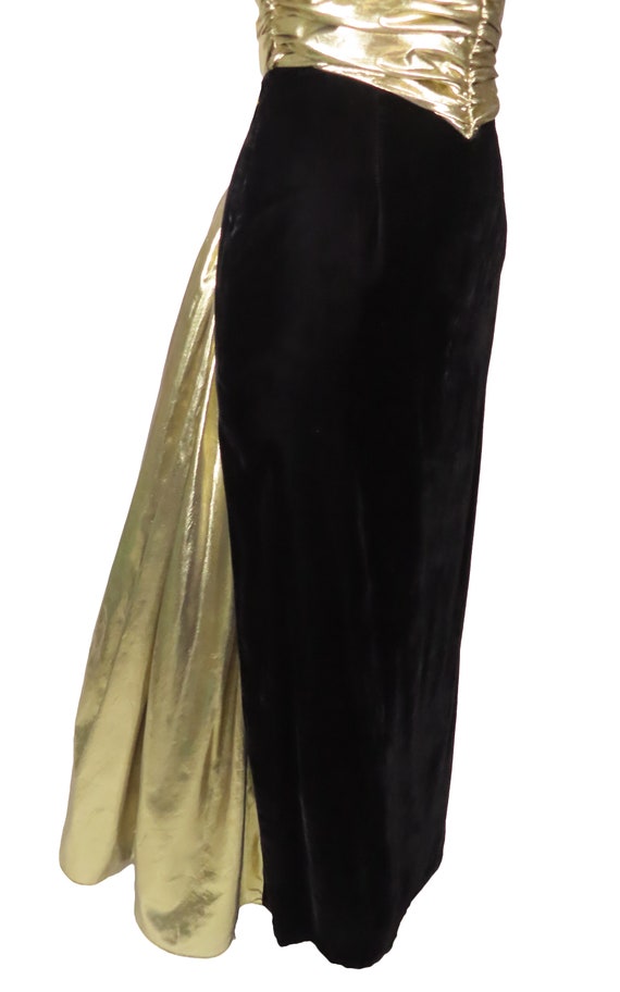 Vintage 80s 50s Black Velvet Metallic Gold Lamé S… - image 10