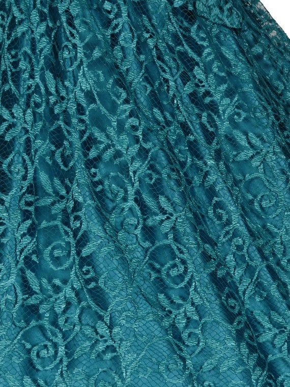 Vintage 80s 40s Teal Blue Green Lace Satin Prom P… - image 4