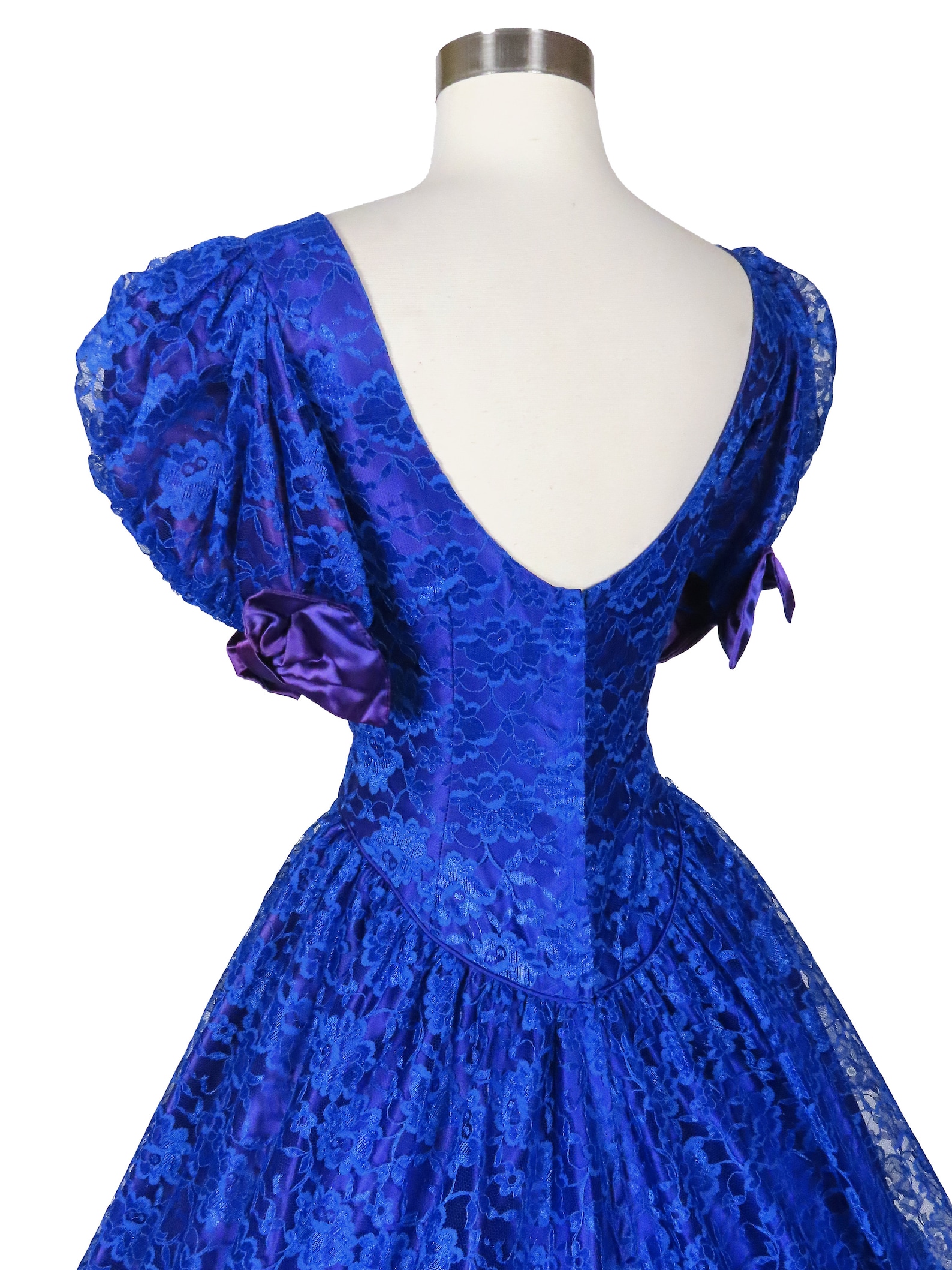 Vintage 80s Prom Party Dress M Medium Blue Lace Purple Full - Etsy