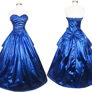 80’s Poof Sleeves Blue Lamé Party Dress