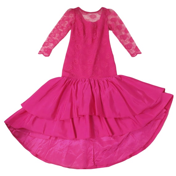 Vintage 80s Fuchsia Pink LACE Prom Party Dress S … - image 10