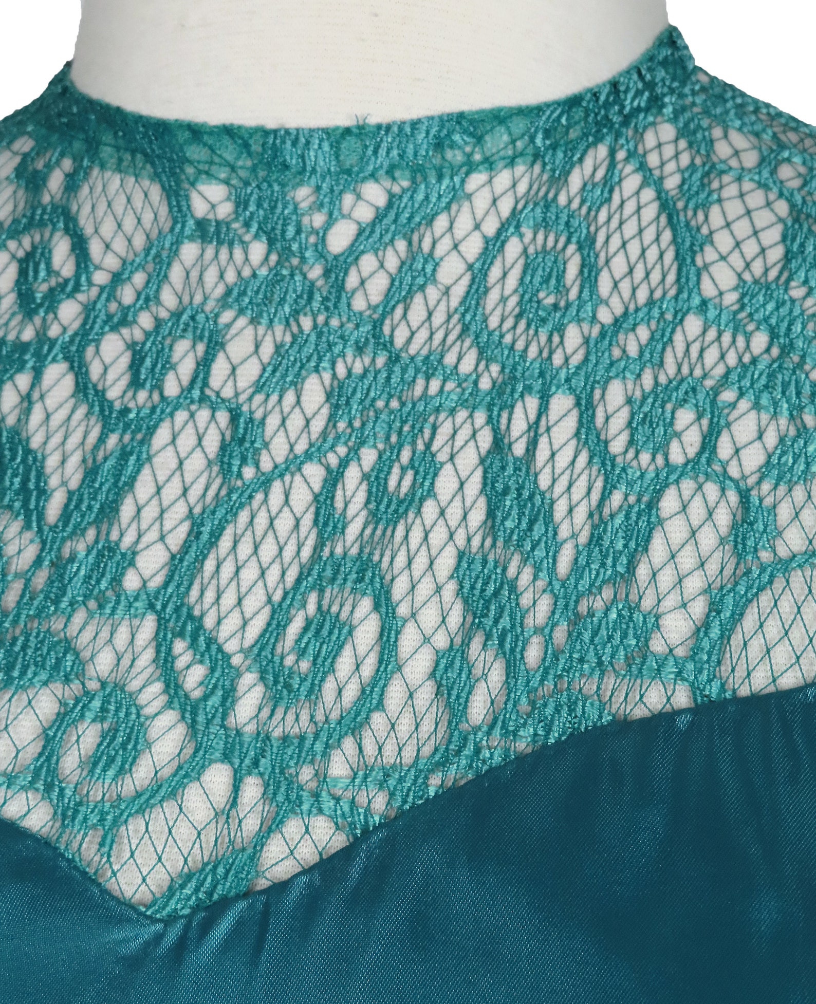 Vintage 80s 40s Teal Blue Green Lace Satin Prom Party Dress XS S Extra