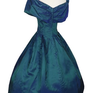 Vintage 80s 90s Dark Blue Green Iridescent Taffeta Full Skirt Bow Prom Party Dress S Small Alfred Angelo Bridesmaid Formal Dance Costume image 4