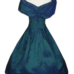 Vintage 80s 90s Dark Blue Green Iridescent Taffeta Full Skirt Bow Prom Party Dress S Small Alfred Angelo Bridesmaid Formal Dance Costume image 5