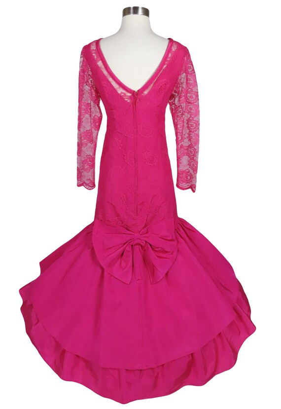 Vintage 80s Fuchsia Pink LACE Prom Party Dress S … - image 5