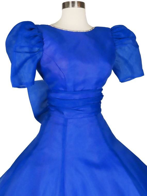 Vintage 80s 50s Blue Full Skirt Prom Party Dress … - image 7