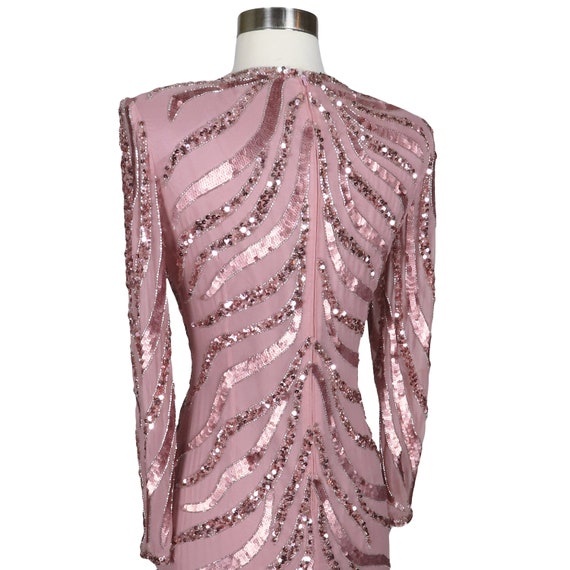 Vintage 80s 90s Pink Sequin Silver Beaded Cocktai… - image 10