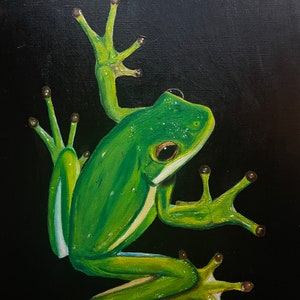 Original A3 Green frog painting green and black - unique piece