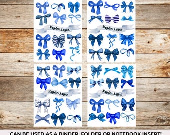 Royal Blue Coquette Binder Inserts, Bow, Coquette, Coquette School Aesthetic, Wording Can Be Personalized
