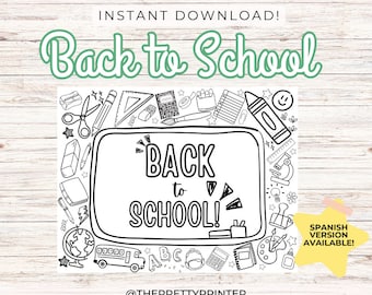 Back to School Coloring Page, Student Activity Page, First Day of School, Meet the Teacher, Available in Spanish, Instant Download