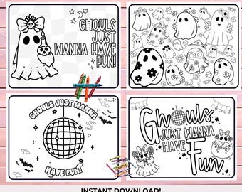 Ghouls Just Wanna Have Fun Coloring Sheets, Halloween Coloring Pages, Personalized Coloring Sheets, Personalized Party Favors