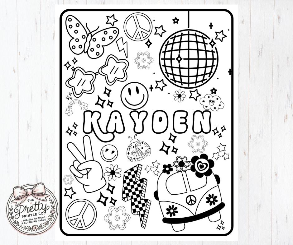 Personalized Groovy Vibes Coloring Pages: Retro Kid's Activity (PDF) - Etsy