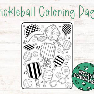 Preppy Pickleball Coloring Page, Instant Download, Kid&#39;s Coloring, Adult Coloring, Preppy, Pickleball, Instant Download Coloring Page