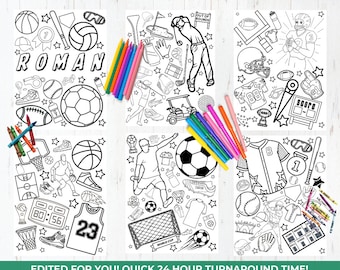 Sports Coloring Sheets, Personalized, Sports, Custom Coloring Sheets, Kid's Coloring, Football, Baseball, Golf, Soccer, Basketball