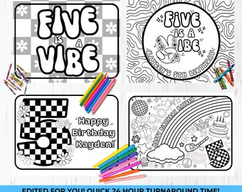 Five Is A Vibe Custom Coloring Pages, Fifth Birthday Gift, Custom Coloring Pages, Five Is A Vibe, Custom Party Favors, Kid's Coloring Pages