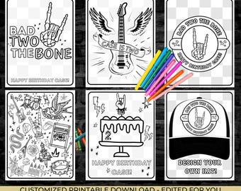 Personalized Bad Two The Bone Birthday Coloring Pages (PDF Pattern)