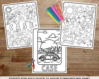 Beach Vibes Coloring Pages, Personalized with Name, Download and Print, Beach Coloring Pages, Kid's Coloring
