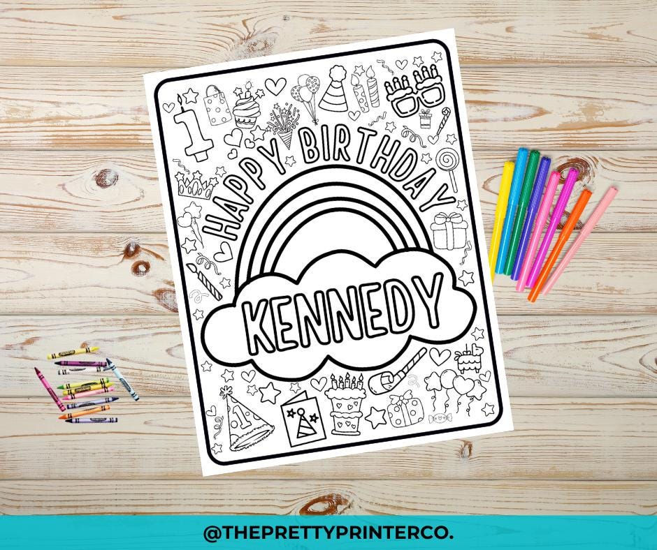 Happy Birthday Coloring Page, Personalized Birthday Coloring Sheet ...