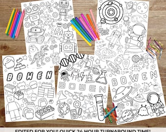 Science Coloring Pages, Personalized Name Coloring Sheets, STEM, Science, Robots, Space, Custom Coloring Sheets