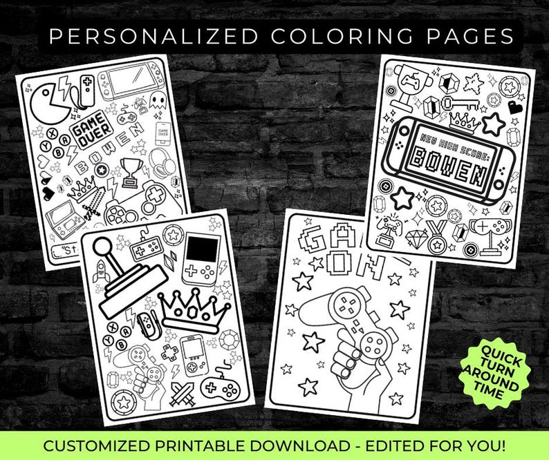 Gamer Personalized Coloring Sheets, Coloring Pages, Kid's Coloring