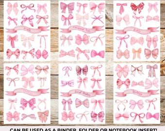 Pink Coquette Binder Inserts, Bow, Coquette, Coquette School Aesthetic, Wording Can Be Personalized