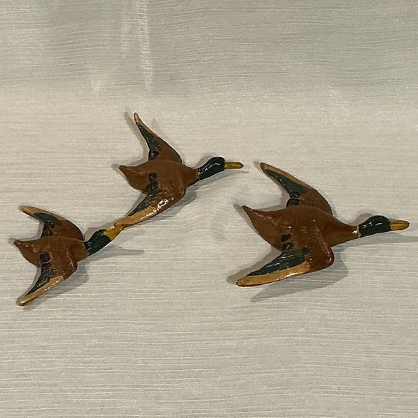 Vintage Set of 3 SyrocoWood Flying Mallard Duck Figurine Wall Hangings