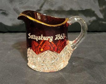 Vintage Ruby Flash Glass Creamer or Toothpick Holder Souvenir Gettysburg 1863