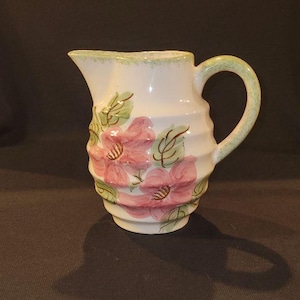 Vintage Cash Family Pottery Hand Painted Pink Dogwood Flowers Pitcher Erwin, Tennessee