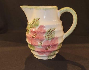 Vintage Cash Family Pottery Hand Painted Pink Dogwood Flowers Pitcher Erwin, Tennessee