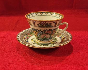 Vintage Chinese Porcelain Famille Rose Tea Cup and Saucer