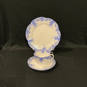 Vintage Shelley Fine Bone China England Dainty Blue Pattern Trio