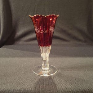 Antique Flashed Ruby Glass Souvenir Vase Milaca, Minn.