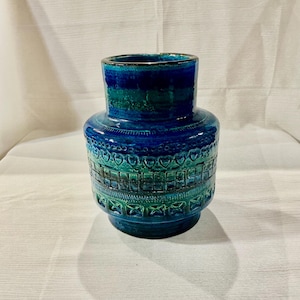 Vintage 1950’s Mid Century Modern Aldo Londi Bitossi Pottery Italy Rimini Blu Vase