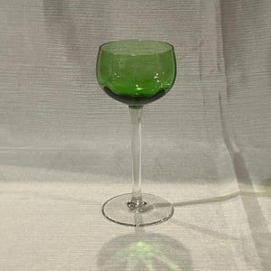Vintage Wine Glass Stemware Green Uranium Glass Bulb with Clear Glass Stem
