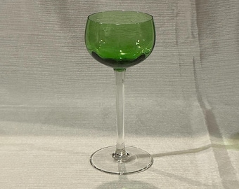 Vintage Wine Glass Stemware Green Uranium Glass Bulb with Clear Glass Stem