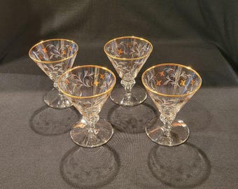 Vintage Set of 5 Libbey Golden Foliage Frosted Gold Leaf Drink Glasses ...