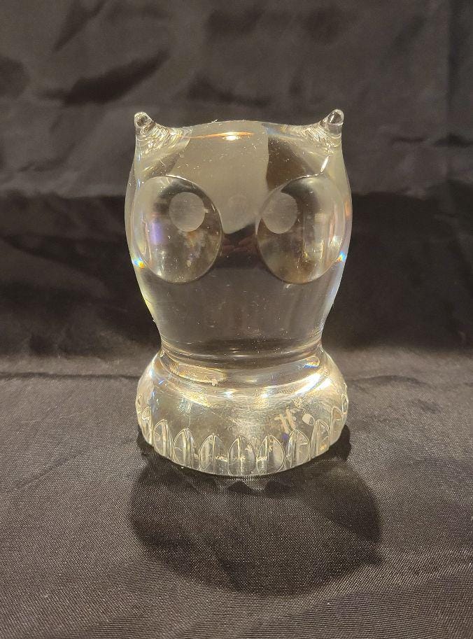 Vintage 1970's Spode Lead Crystal Owl Paperweight
