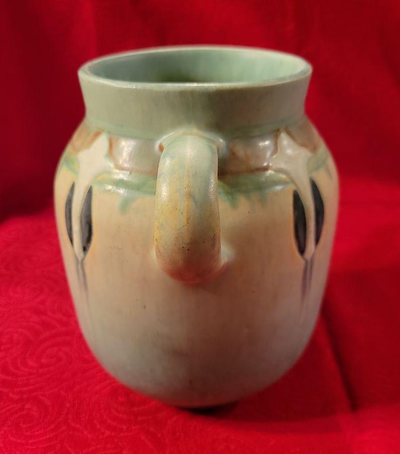 Rare Vintage 1930's Roseville Pottery Blue Monticello / Montacello Handled Vase 560-6 immagine 3