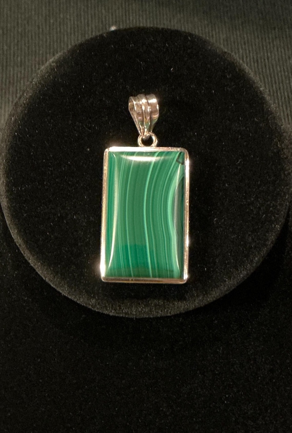 Vintage Sterling Silver 925 Rectangular Malachite… - image 1