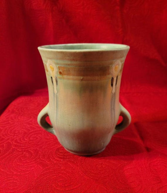 Rare Vintage Roseville Pottery Blue Monticello / Montacello Handled Vase 558-5